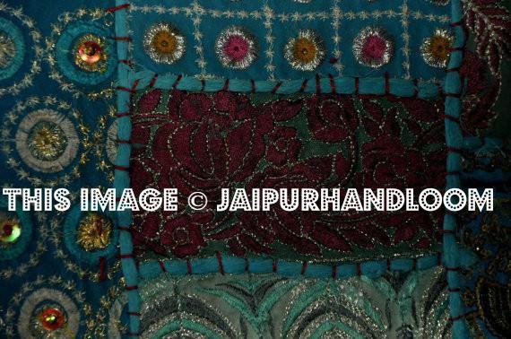 24" Turquoise Indian Embroidered Organic Pillows for Dining Chairs