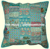 24" Turquoise Indian Embroidered Organic Pillows for Dining Chairs