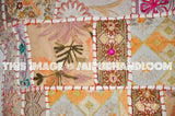 24" White bohemian pillows for couch ethnic crafted embroidered cushions-Jaipur Handloom