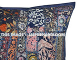 24" XL blue patchwork sofa cushions indian style dining chair pillows-Jaipur Handloom