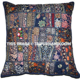 24" XL blue patchwork sofa cushions indian style dining chair pillows-Jaipur Handloom