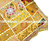 24" Yellow Square Yoga Pillows Bohemian Patchwork Dining Chair Cushions-Jaipur Handloom
