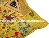 24" Yellow Vintage Embroidered Patchwork Pillow for couch sofa-Jaipur Handloom