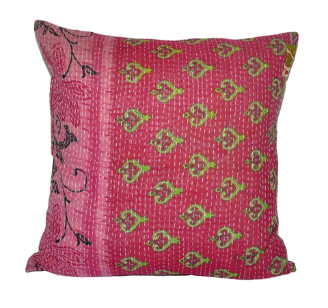 24" vintage kantha throw pillow indian handmade sofa cushion covers