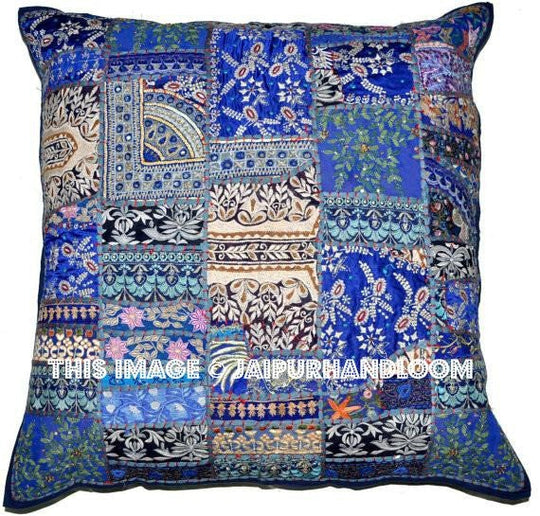 24" vintage patchwork sofa pillows boho embroidered dining chair cushions-Jaipur Handloom