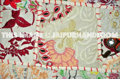 24" white decorative throw pillows for sofa bohemian floor cushions in square shape-Jaipur Handloom