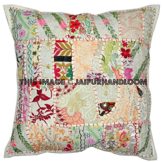 24" white decorative throw pillows for sofa bohemian floor cushions in square shape-Jaipur Handloom