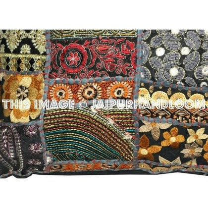 24 x 24 Black Golden Embroidered Pillow cases for sofa couch-Jaipur Handloom
