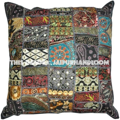 24 x 24 Black Golden Embroidered Pillow cases for sofa couch-Jaipur Handloom