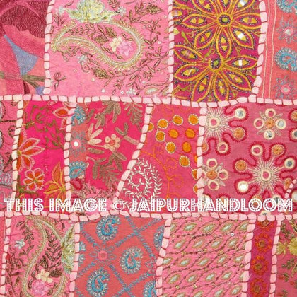 24 x 24 Pink Throw Sofa Pillows Indian Patchwork Floor Cushions Pouffe-Jaipur Handloom
