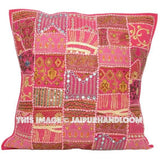 24 x 24 Pink Throw Sofa Pillows Indian Patchwork Floor Cushions Pouffe-Jaipur Handloom