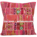 24 x 24 Pink Throw Sofa Pillows Indian Patchwork Floor Cushions Pouffe-Jaipur Handloom