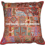 24 x 24 Red Bohemian Sofa Pillows Handmade Throw Pillows for Couch-Jaipur Handloom