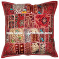 24 x 24 Red Throw Pillows for couch Indian Embroidered Cushion Covers-Jaipur Handloom