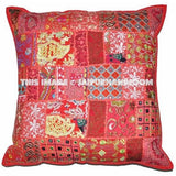 24 x 24 Red pillow cases Indian Embroidered Throw Pillows For Couch-Jaipur Handloom