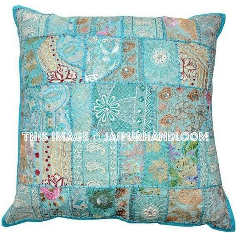 24 x 24 Throw Pillow cushion for couch Boho Embroidered Floor Cushions-Jaipur Handloom