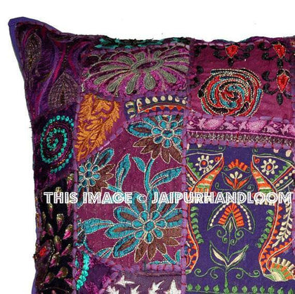 24X24 Purple decorative throw pillows indian patchwork sofa cushions-Jaipur Handloom
