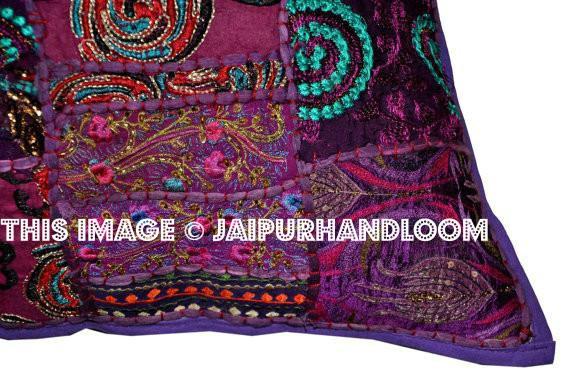 24X24 Purple decorative throw pillows indian patchwork sofa cushions-Jaipur Handloom