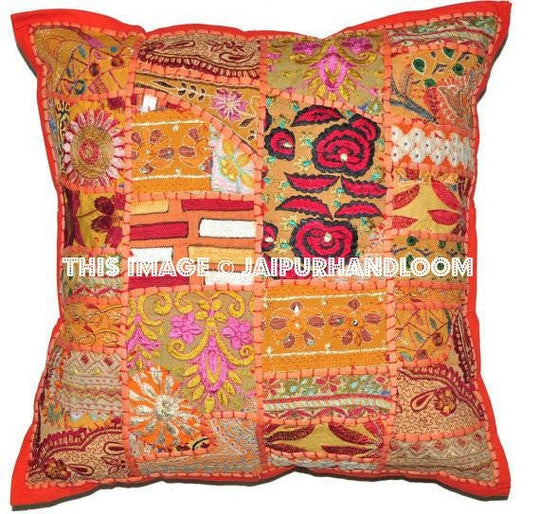 24X24 XL Orange Accent Throw Pillows For Sofa Bohemian Outdoor Cushions-Jaipur Handloom