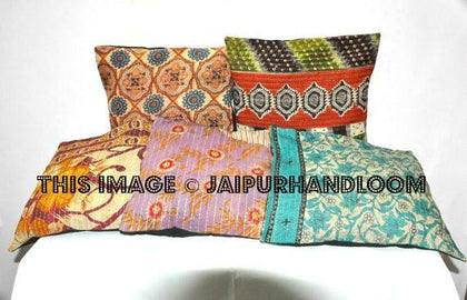 24X24 XL Set Of 5 Pillow Covers Vintage Kantha throw Pillows for couch sofa-Jaipur Handloom
