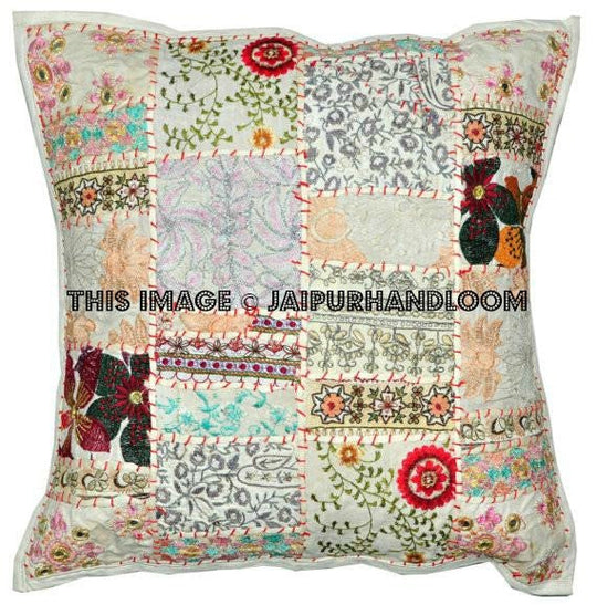 24X24 XL White Decorative Accent Pillow Indian Bohemian Cottage Pillows-Jaipur Handloom