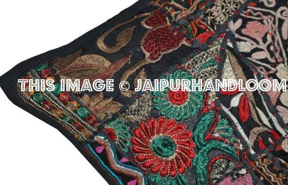 24X24 XL black patchwork cushion on sale buy embroidered pillows for couch-Jaipur Handloom