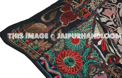 24X24 XL black patchwork cushion on sale buy embroidered pillows for couch-Jaipur Handloom