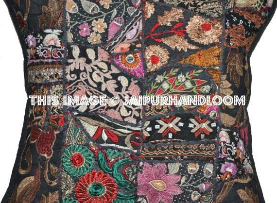 24X24 XL black patchwork cushion on sale buy embroidered pillows for couch-Jaipur Handloom