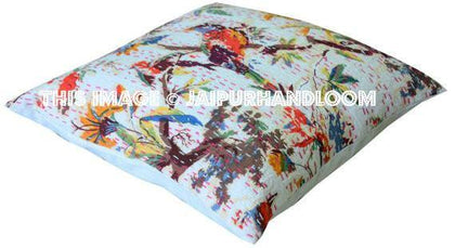 24x 24 Bird kantha Pillow Cover, kantha Throw Pillow, Decorative kantha Pillow, Indian Pillow, Pillowcase, Indian Cushion Cover Large Pillow-Jaipur Handloom