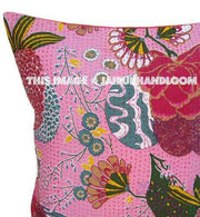 24x 24 Pink kantha Pillow Cover, kantha Throw Pillow, Decorative kantha Pillow, Indian Pillow, Pillowcase, Indian Cushion Cover, Large Pillow-Jaipur Handloom