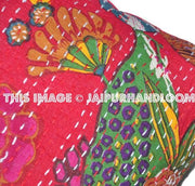 24x 24 Red kantha Pillow Cover, kantha Throw Pillow, Decorative kantha Pillow, Indian Pillow, Pillowcase, Indian Cushion Cover, Large Pillow-Jaipur Handloom