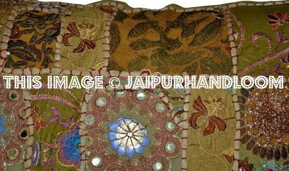 24x24" Beige Patchwork throw pillows for couch Bohemian cottage pillows-Jaipur Handloom