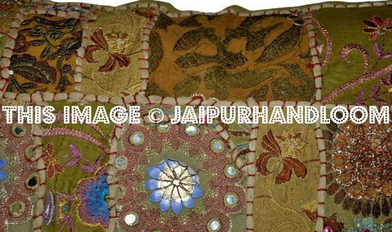 24x24" Beige Patchwork throw pillows for couch Bohemian cottage pillows-Jaipur Handloom