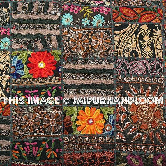 24x24 Black Embroidered Patio Cushions Dining Chair Pillows Sofa Cushions-Jaipur Handloom