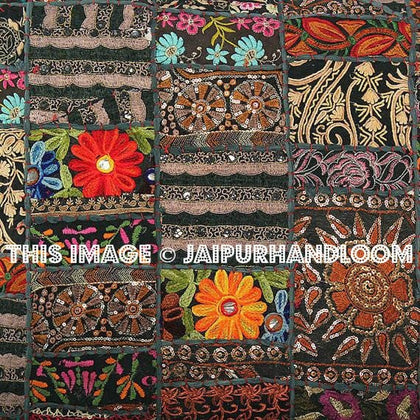 24x24 Black Embroidered Patio Cushions Dining Chair Pillows Sofa Cushions-Jaipur Handloom