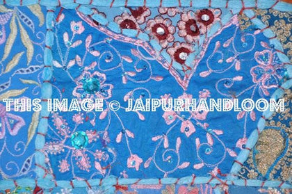 24x24" Blue Bohemian Floor Cushions in Square Shape Boho pillows for sofa-Jaipur Handloom