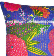 24x24 Blue Kantha Pillow Cover, Kantha throw Pillow, kantha cushion Cover, Floral Pillow, Floor Pillow, Indian Pillow, Ethnic Pillow Decor-Jaipur Handloom