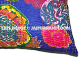 24x24 Blue Kantha Pillow Cover, Kantha throw Pillow, kantha cushion Cover, Floral Pillow, Floor Pillow, Indian Pillow, Ethnic Pillow Decor-Jaipur Handloom