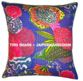 24x24 Blue Kantha Pillow Cover, Kantha throw Pillow, kantha cushion Cover, Floral Pillow, Floor Pillow, Indian Pillow, Ethnic Pillow Decor-Jaipur Handloom