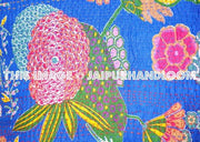 24x24 Blue kantha Pillow Cover, kantha Throw Pillow, Decorative kantha Pillow, Indian Pillow, Pillowcase, Indian Cushion Cover, Large Pillow-Jaipur Handloom