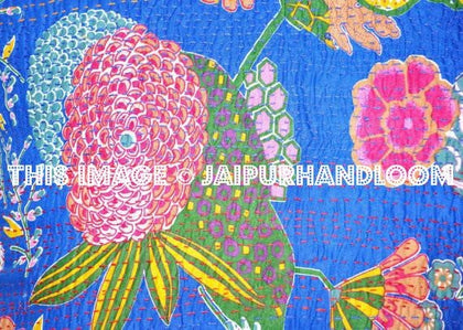 24x24 Blue kantha Pillow Cover, kantha Throw Pillow, Decorative kantha Pillow, Indian Pillow, Pillowcase, Indian Cushion Cover, Large Pillow-Jaipur Handloom