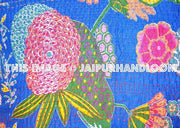24x24 Blue kantha Pillow Cover, kantha Throw Pillow, Decorative kantha Pillow, Indian Pillow, Pillowcase, Indian Cushion Cover, Large Pillow-Jaipur Handloom
