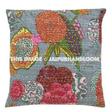 24x24 Gray Kantha Pillow Cover, Kantha throw Pillow, kantha cushion Cover, Floral Pillow, 24x24 Floor Pillow, Indian Pillow, Large Pillow