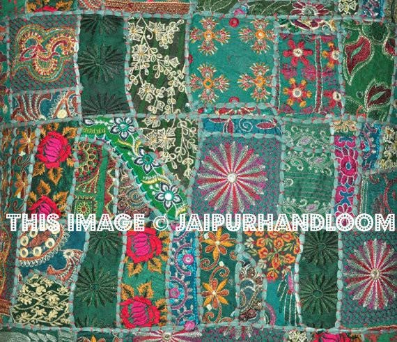24x24" Green Decorative throw Pillows for couch embroidered sofa cushions-Jaipur Handloom
