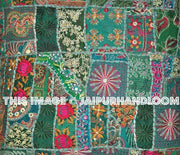 24x24" Green Decorative throw Pillows for couch embroidered sofa cushions-Jaipur Handloom