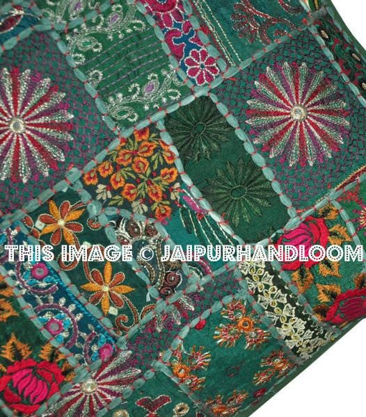 24x24" Green Decorative throw Pillows for couch embroidered sofa cushions-Jaipur Handloom