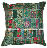 24x24" Green Decorative throw Pillows for couch embroidered sofa cushions-Jaipur Handloom