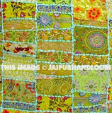 24x24 Green Patchwork Throw Pillows for Sofa Bohemian Bedroom Shams-Jaipur Handloom