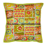 24x24 Green Patchwork Throw Pillows for Sofa Bohemian Bedroom Shams-Jaipur Handloom