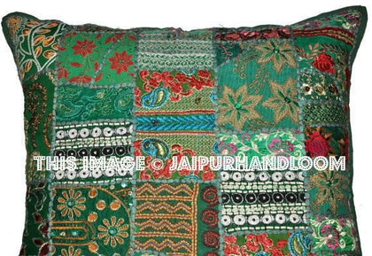 24x24" Green Patchwork Throw pillows for couch bohemian floor cushions-Jaipur Handloom